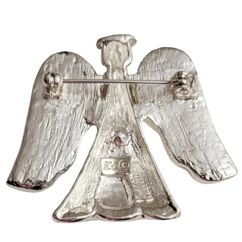 KC Kenneth Cole Silver Tone White Enamel Angel Brooch Pin, Signed - Picture 3 of 7